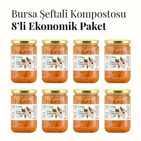 Şeker İlavesiz Şeftali Kompostosu 660ml 8'li Ekonomik Paket (8x660g)